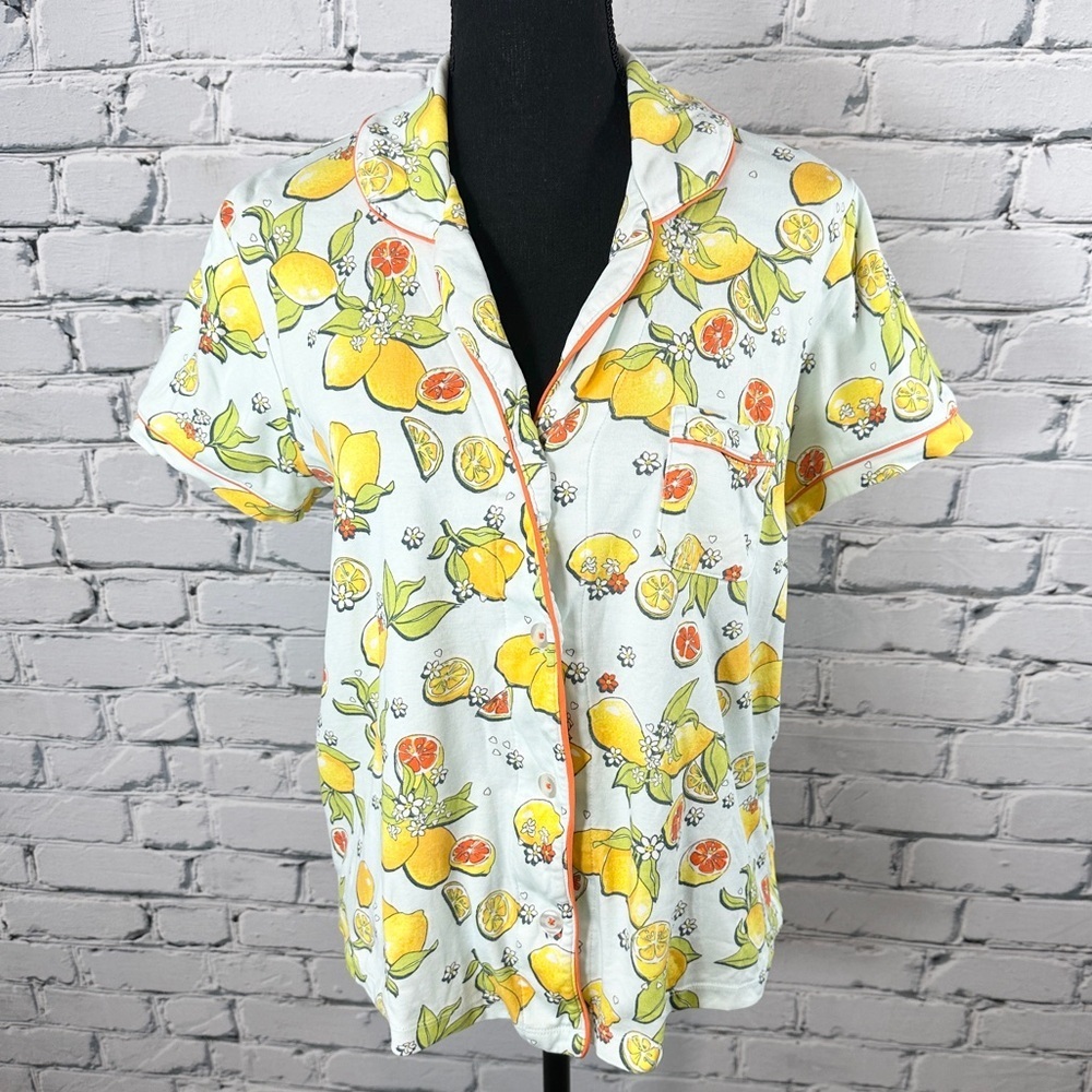 Roller Rabbit Citrus Hearts Polo Pajama Short Sleeve Shirt Top XLarge Light Blue